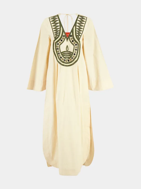 Prometheus Ivory Embroidered Cotton Midi Dress made by LA DoubleJ