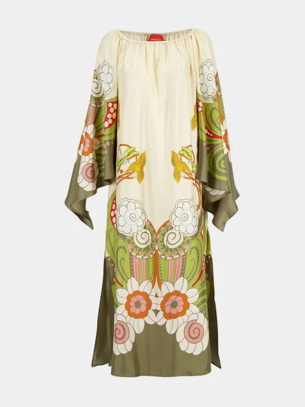 Date Palms Goddess Placée Silk Midi Dress made by LA DoubleJ