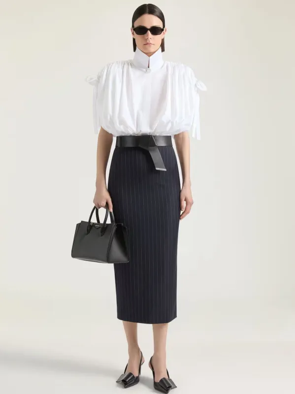 Dark Navy Wool Midi Striped Skirt made by Givenchy