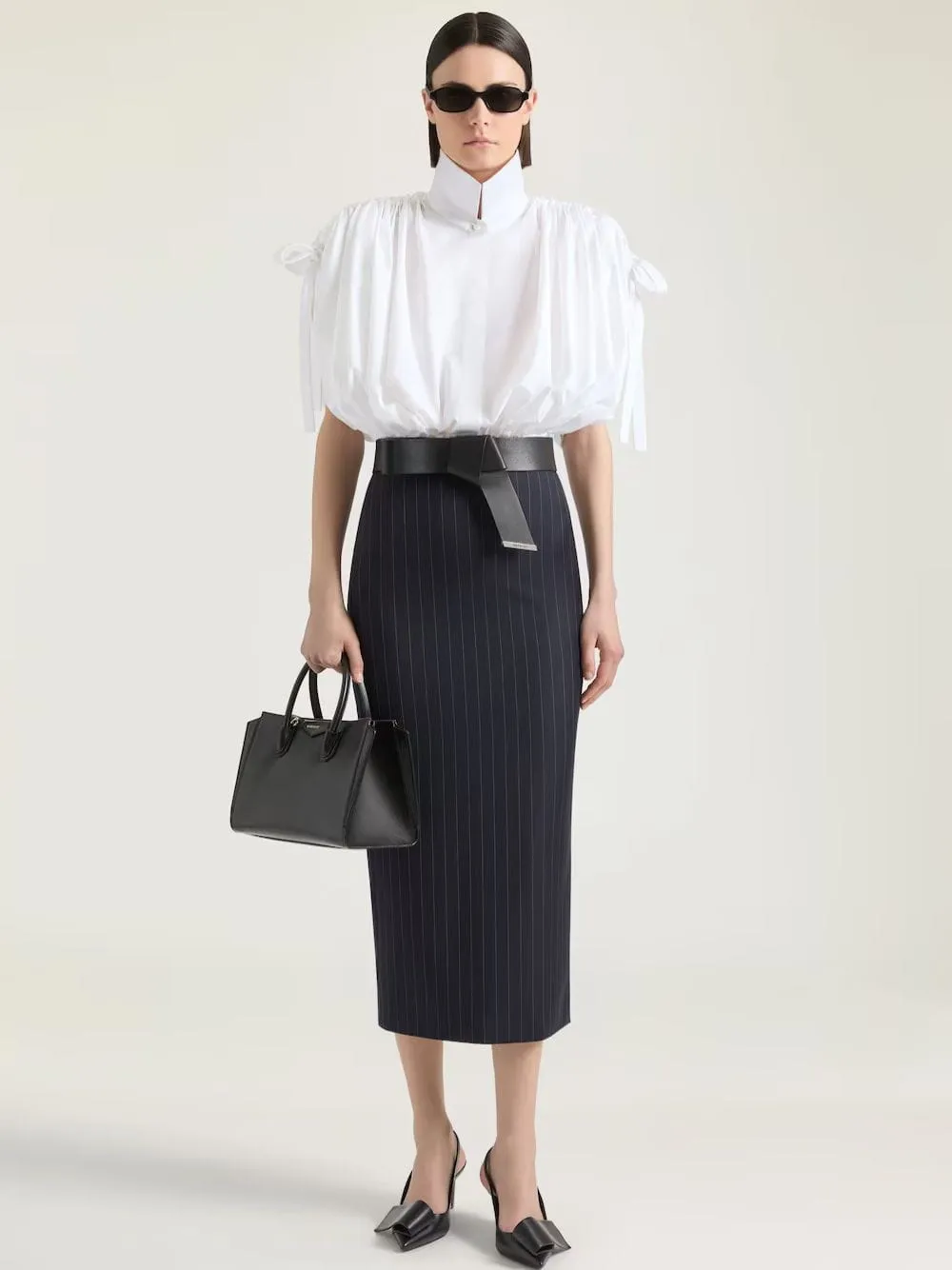 Dark Navy Wool Midi Striped Skirt sold by Fashion Clinic