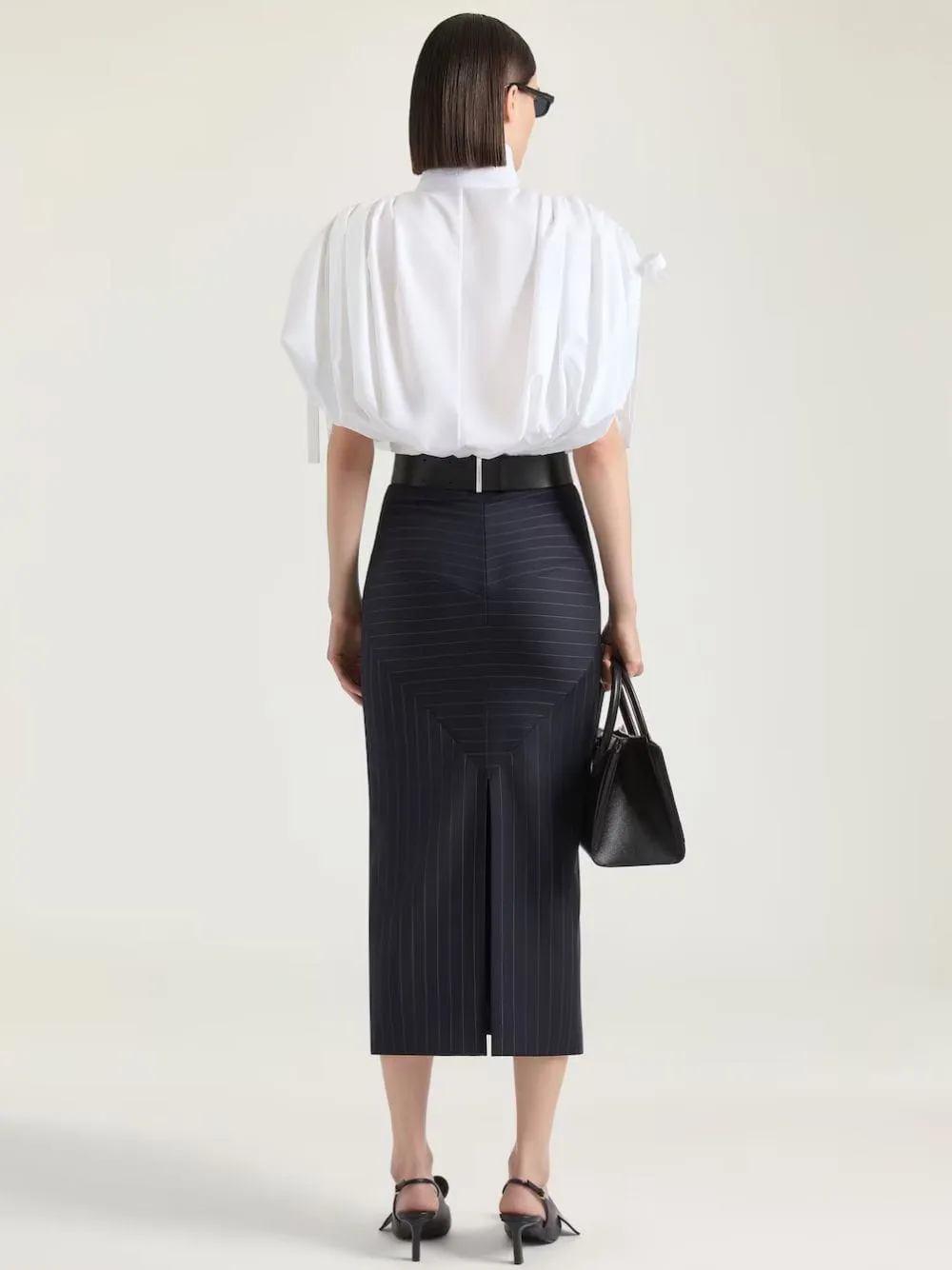 Dark Navy Wool Midi Striped Skirt sold by Fashion Clinic product image thumbnail 3