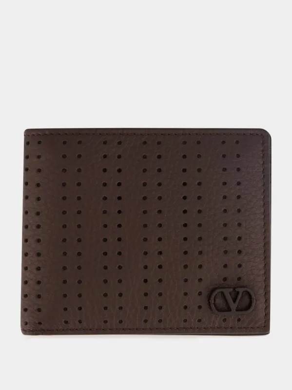Dark Brown Perforated Leather Wallet made by Valentino Garavani