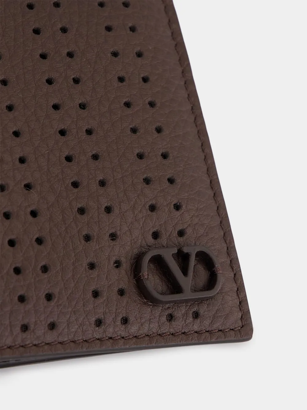 Dark Brown Perforated Leather Wallet sold by Fashion Clinic product image thumbnail 3