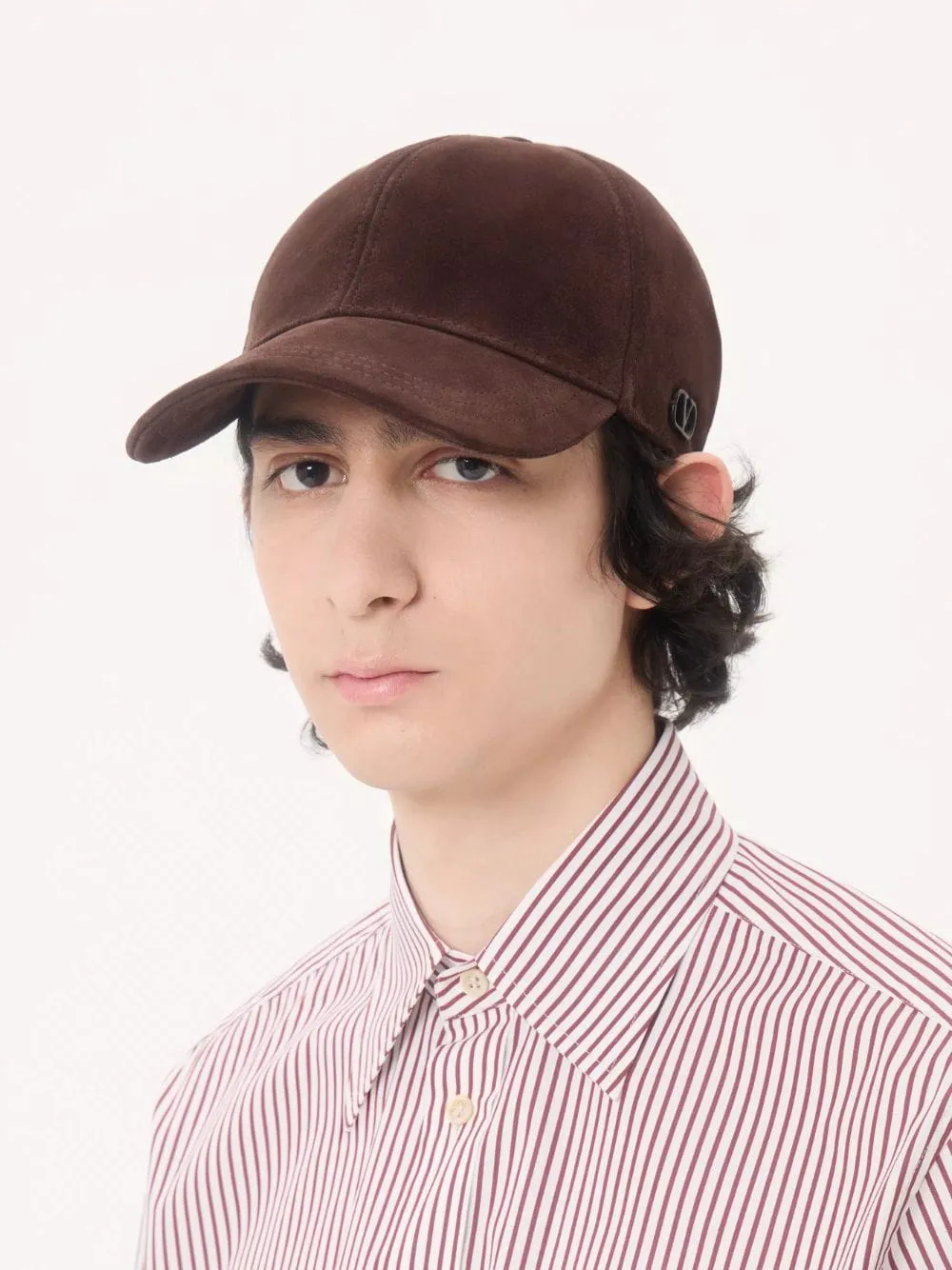 Brown Suede Baseball Cap with VLogo Signature sold by Fashion Clinic