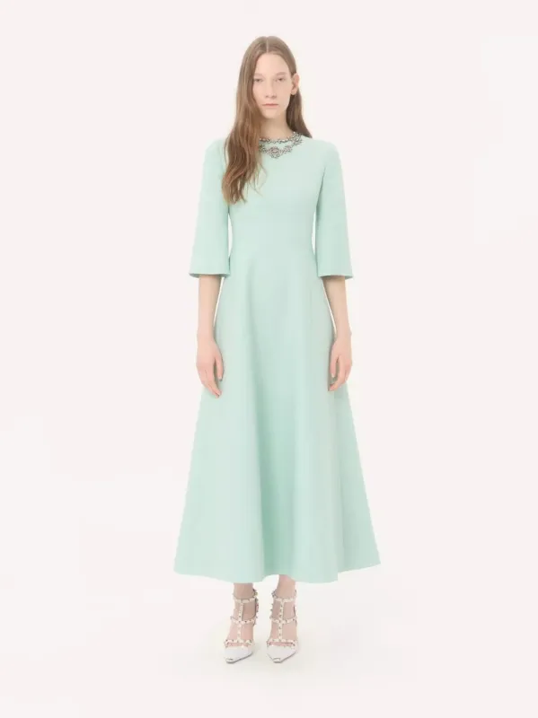 Celadon and Silver Crepe Couture Embroidered Midi Dress made by Valentino Garavani