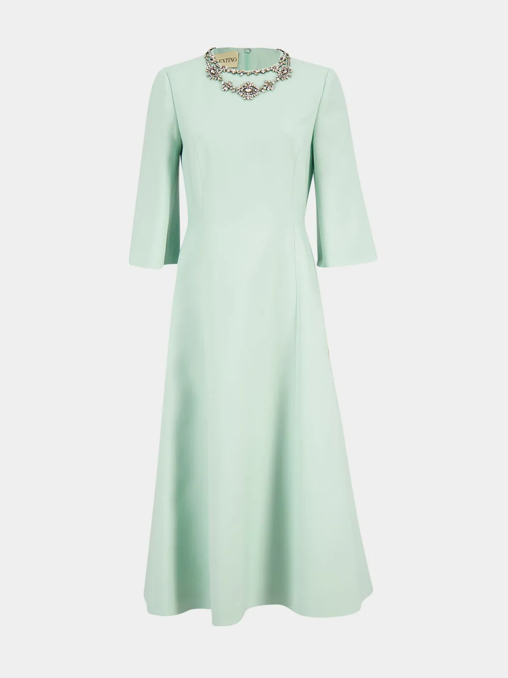 Celadon and Silver Crepe Couture Embroidered Midi Dress sold by Fashion Clinic product image thumbnail 2