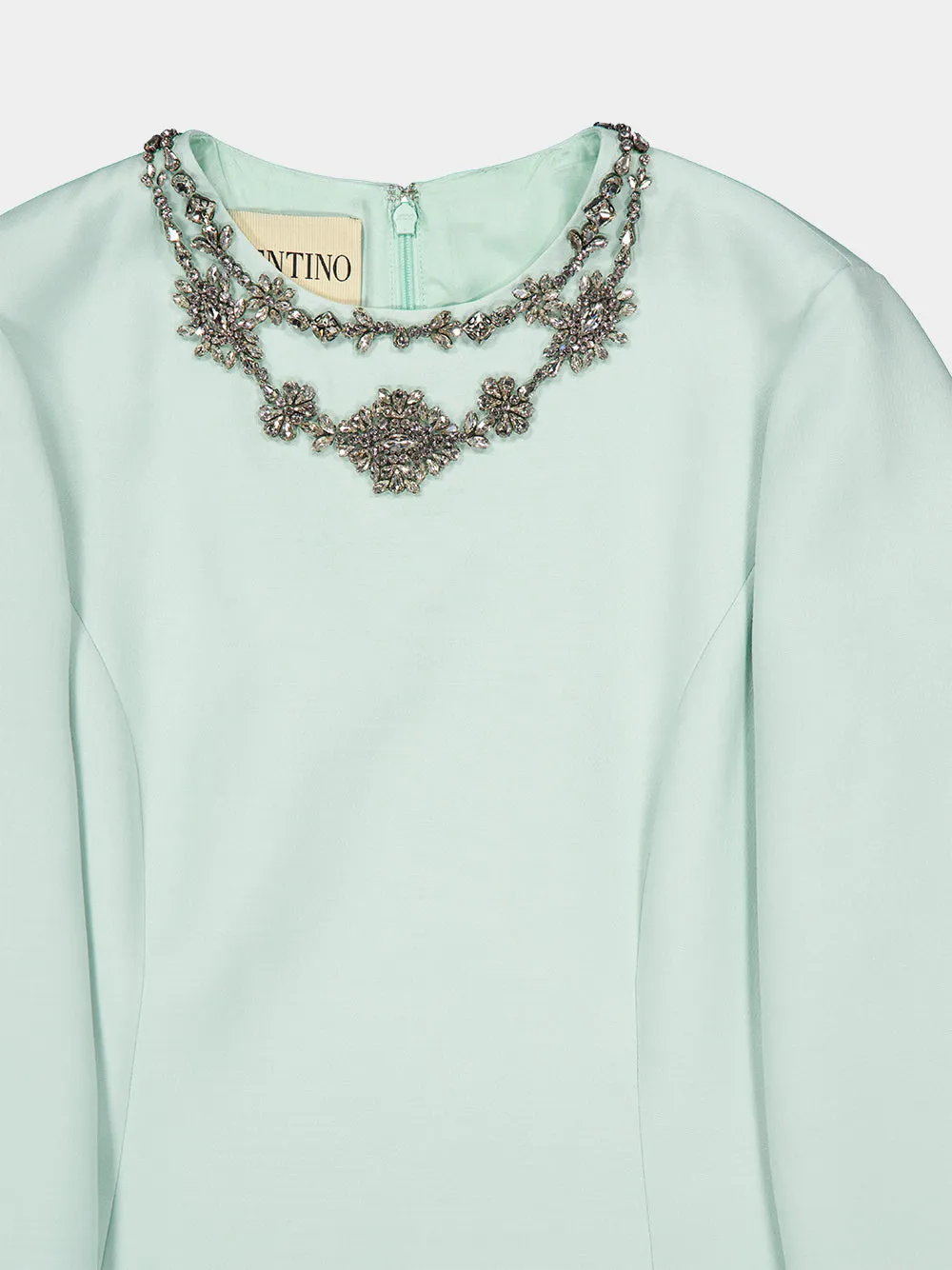 Celadon and Silver Crepe Couture Embroidered Midi Dress sold by Fashion Clinic product image thumbnail 5