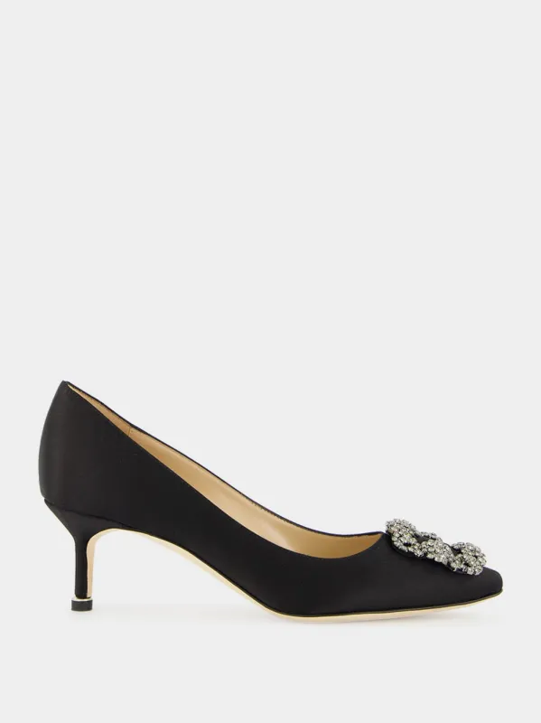 Hangisi 50 Black Satin Jewel Pumps made by Manolo Blahnik