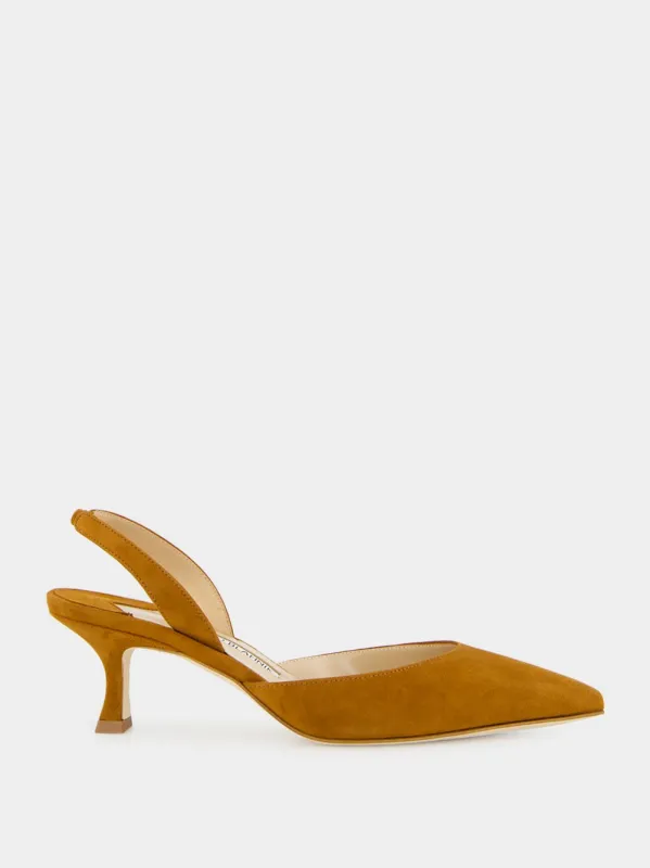 Carolyne Brown Suede Slingback Pumps made by Manolo Blahnik