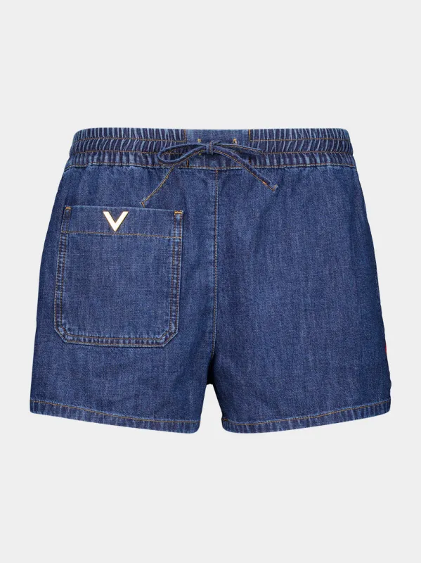 Dark Blue Denim Casual Fit Shorts made by Valentino Garavani