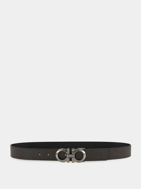 Dark Brown and Black Brown Reversible Gancini Leather Belt made by Salvatore Ferragamo