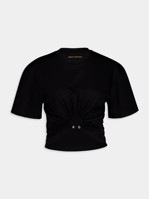 Black Jersey T-Shirt with Ring Detail made by Rabanne