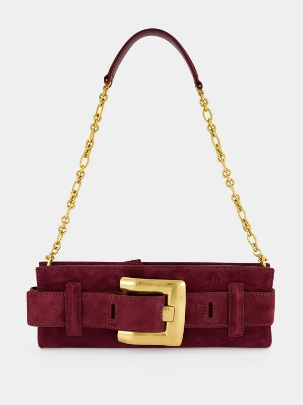 Burgundy Anthem Suede Clutch Bag made by Balmain