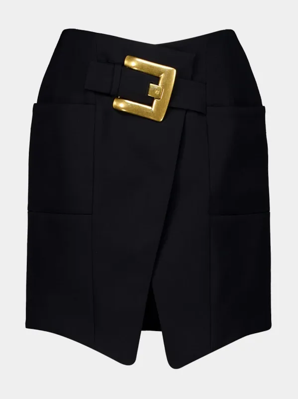 Black Short Grain de Poudre Skirt made by Balmain