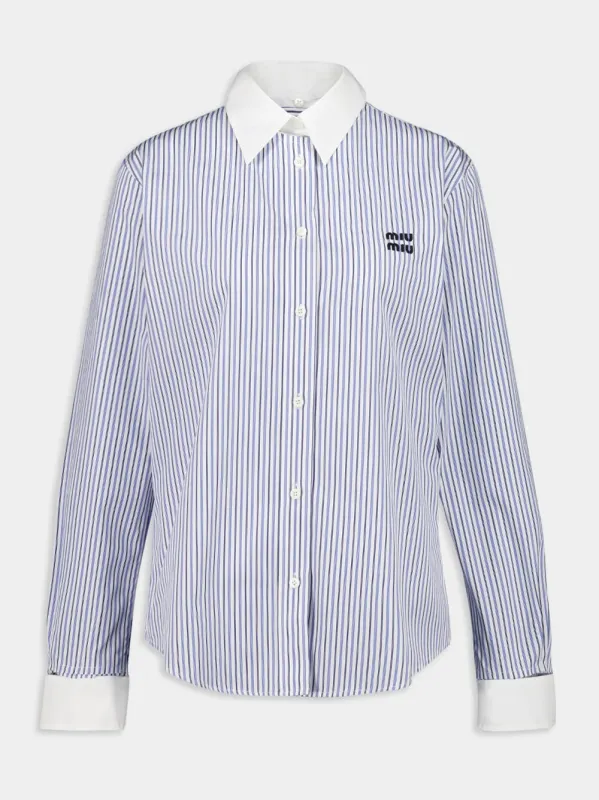 Light Blue Striped Cotton Poplin Shirt with Contrast Collar made by Miu Miu