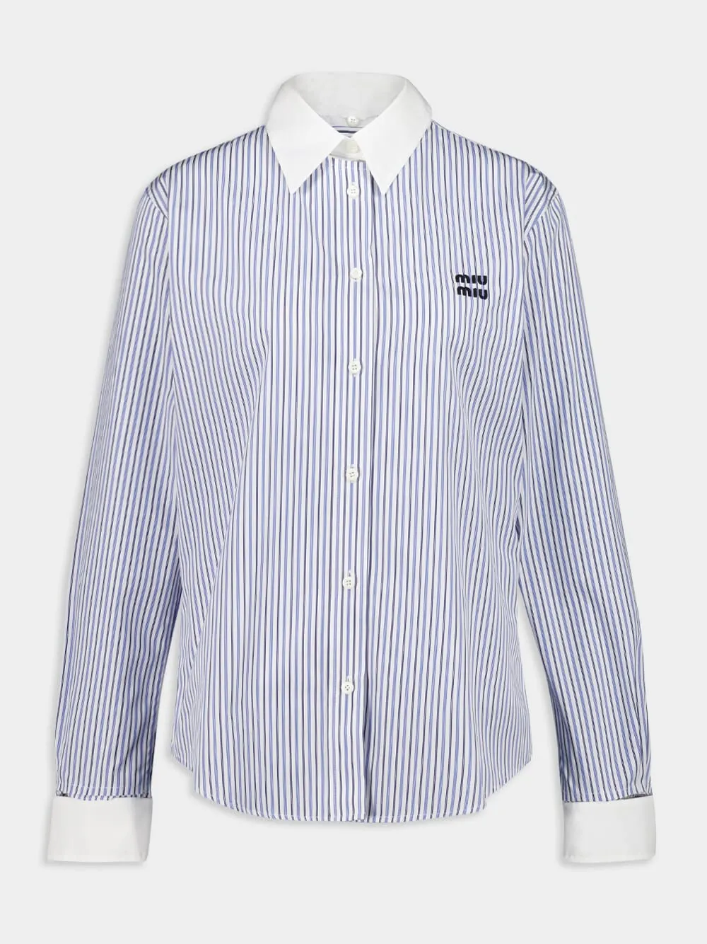 Light Blue Striped Cotton Poplin Shirt with Contrast Collar sold by Fashion Clinic