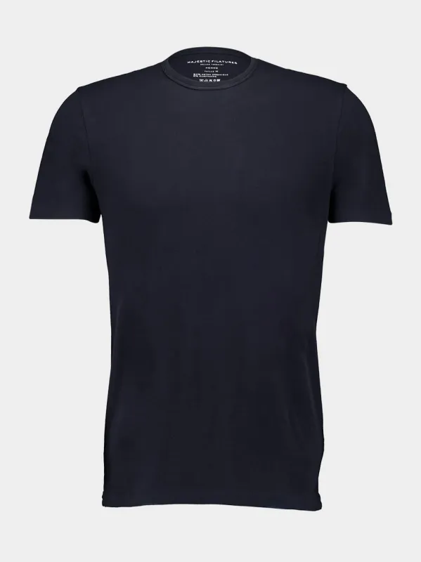 Navy Blue Organic Cotton Short-Sleeved T-Shirt made by Majestic Filatures