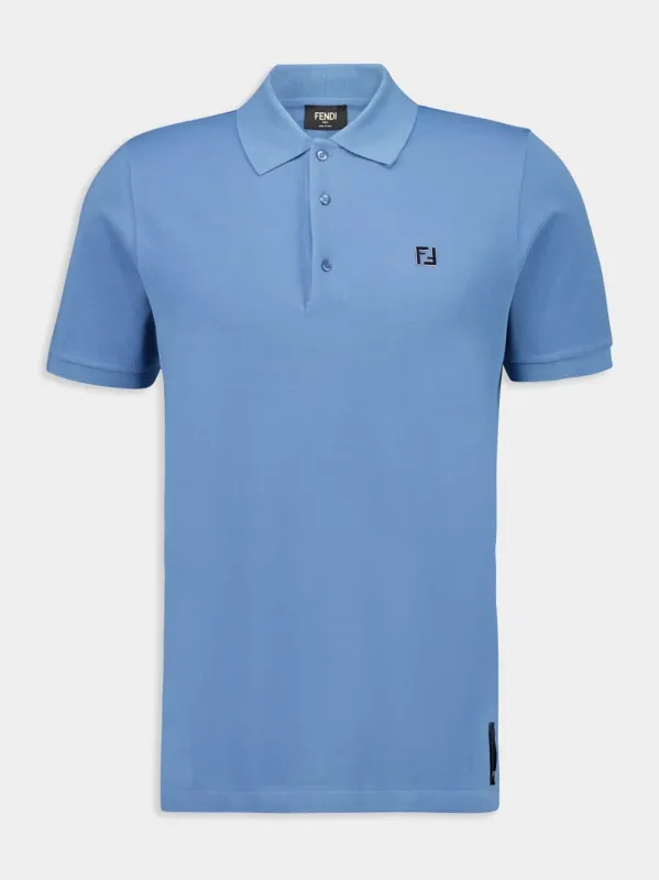 Light Blue Cotton Piqué Polo Shirt made by Fendi