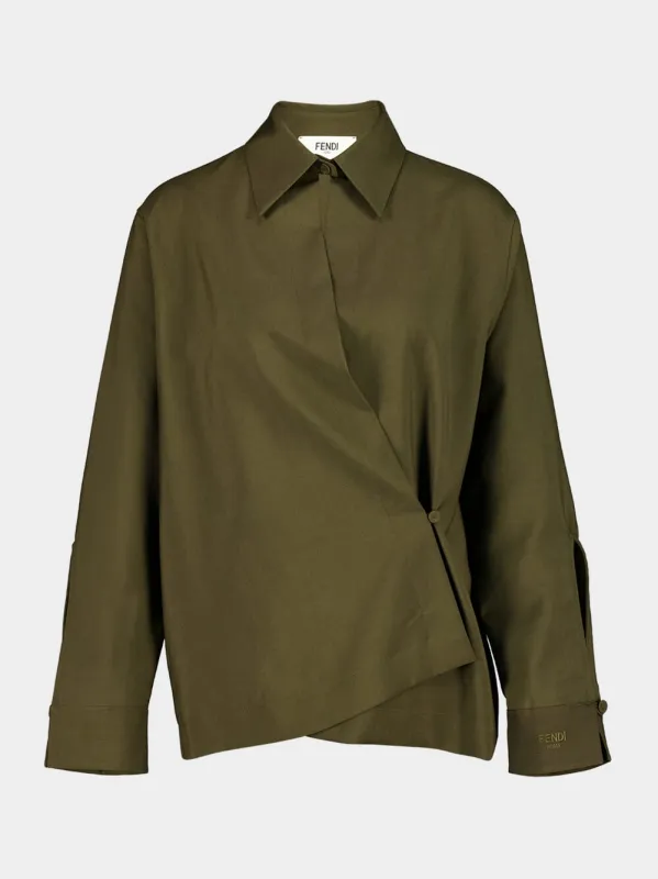 Olive Green Draped Wool Shirt made by Fendi