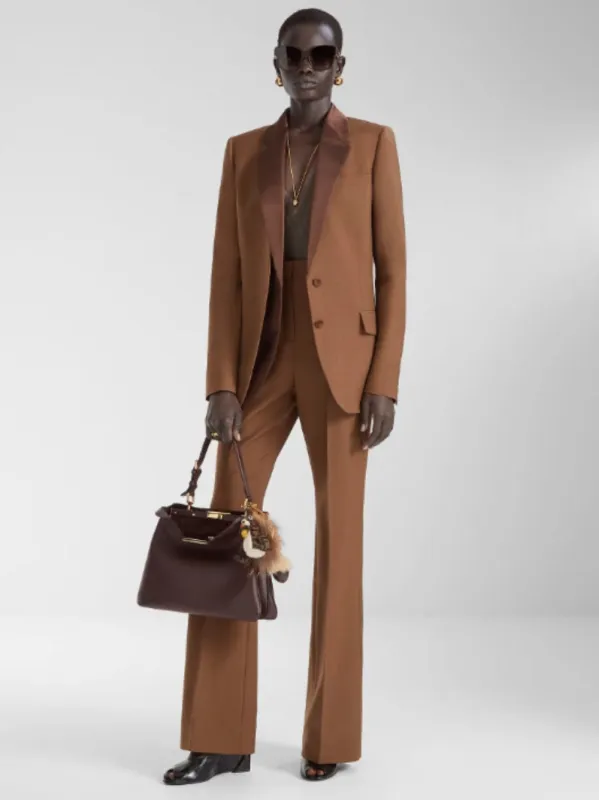 Brown Wool-Mohair Flared Trousers made by Fendi