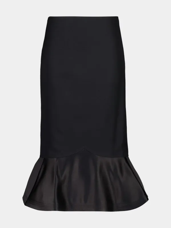 Black Wool Peplum Midi Skirt made by Fendi