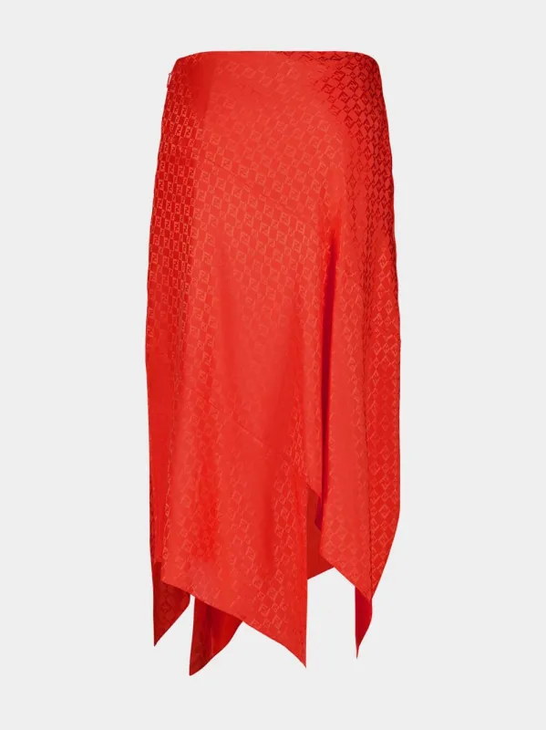 Red Silk FF Jacquard Midi Skirt made by Fendi
