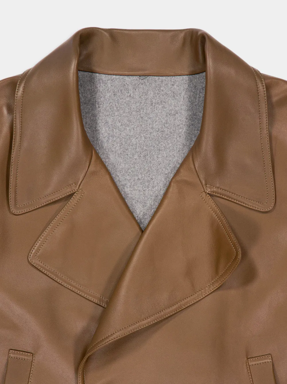 Brown Leather Pea Coat sold by Fashion Clinic product image thumbnail 5