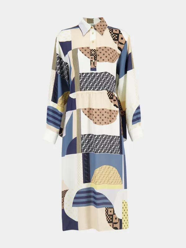 Multicolour Patchwork Satin Midi Dress made by Fendi