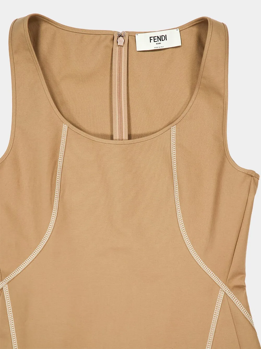 Dark Beige Sleeveless Cotton Flared Dress sold by Fashion Clinic product image thumbnail 3