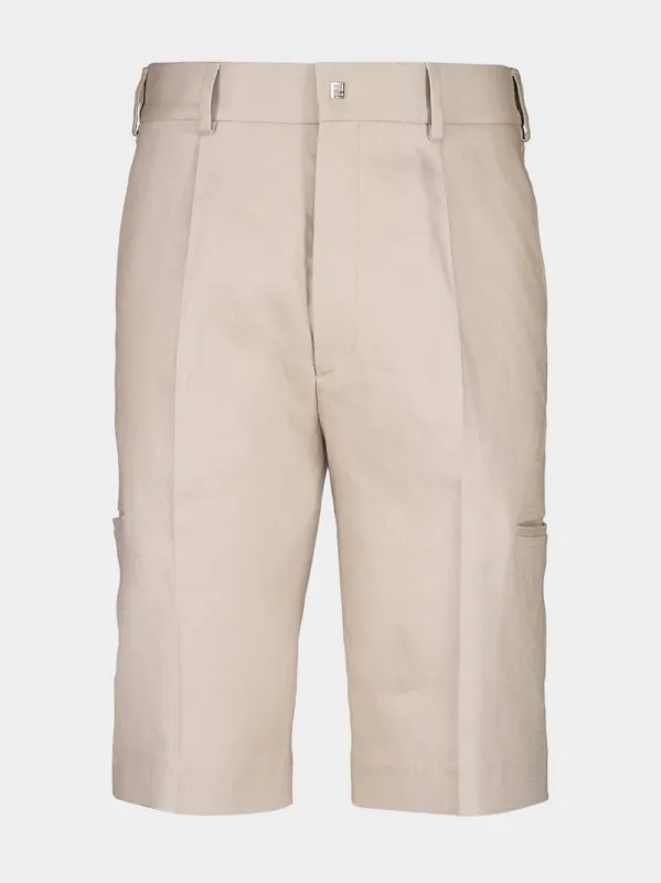 Beige Linen Straight-Cut Bermuda Shorts made by Fendi