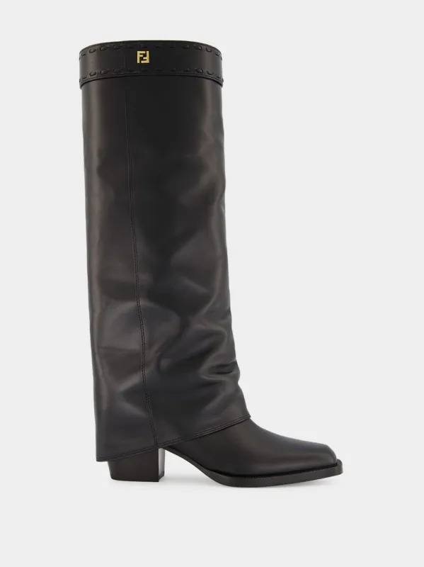 Minerva Black Leather Knee-High Boots made by Fendi