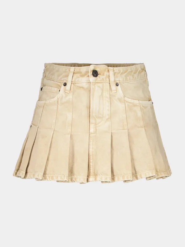 Beige Mini Pleated Denim Skirt made by Balenciaga