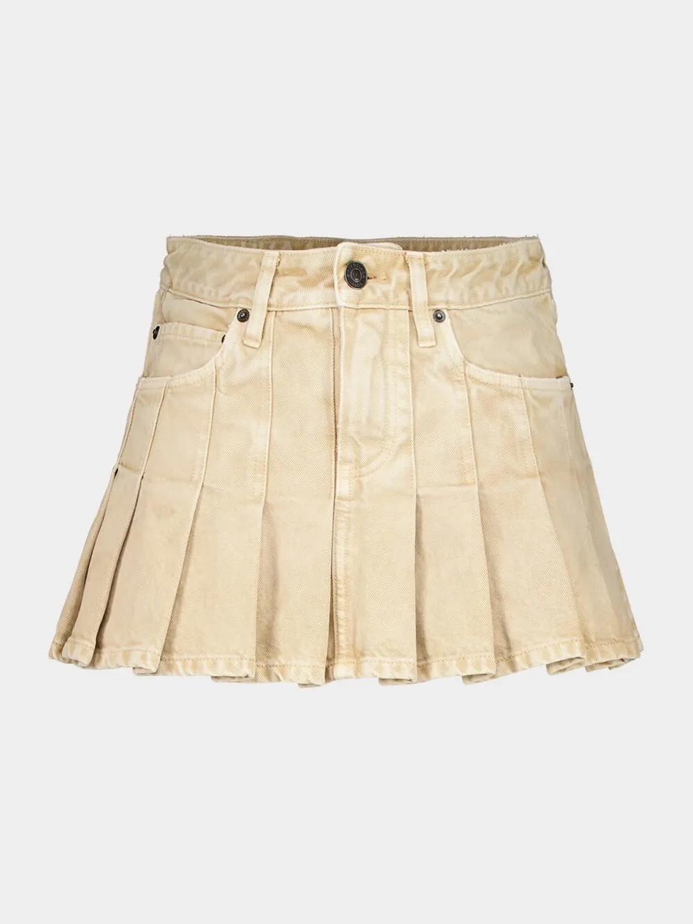 Beige Mini Pleated Denim Skirt sold by Fashion Clinic