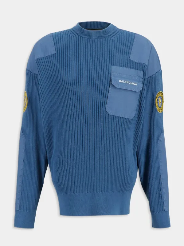 Dark Blue Military Cotton Sweater made by Balenciaga