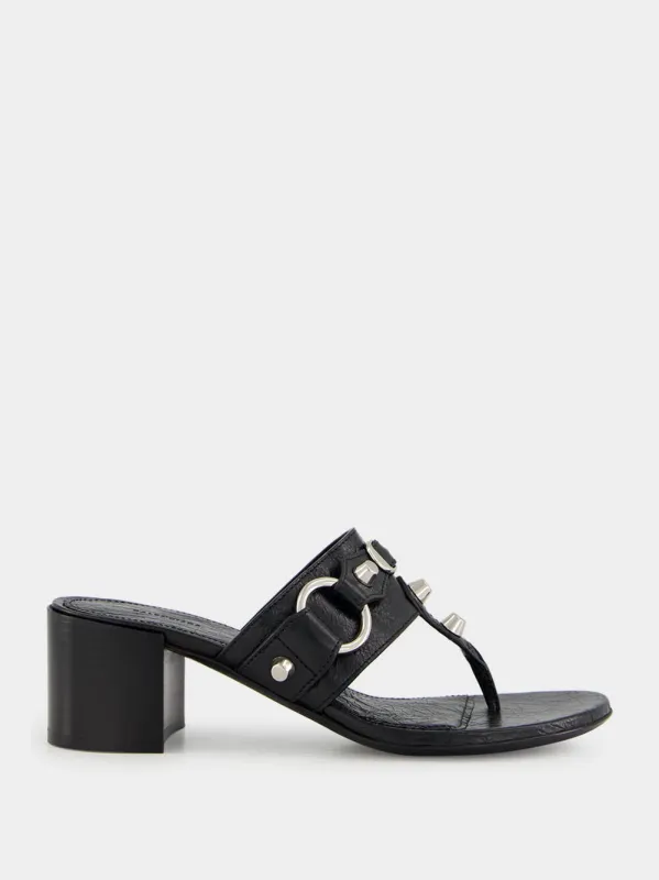 Black Mid-Heel City Tong Sandals made by Balenciaga