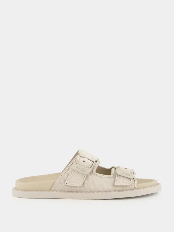 Beige Nubuck Leather Sandals with FF Motif made by Fendi