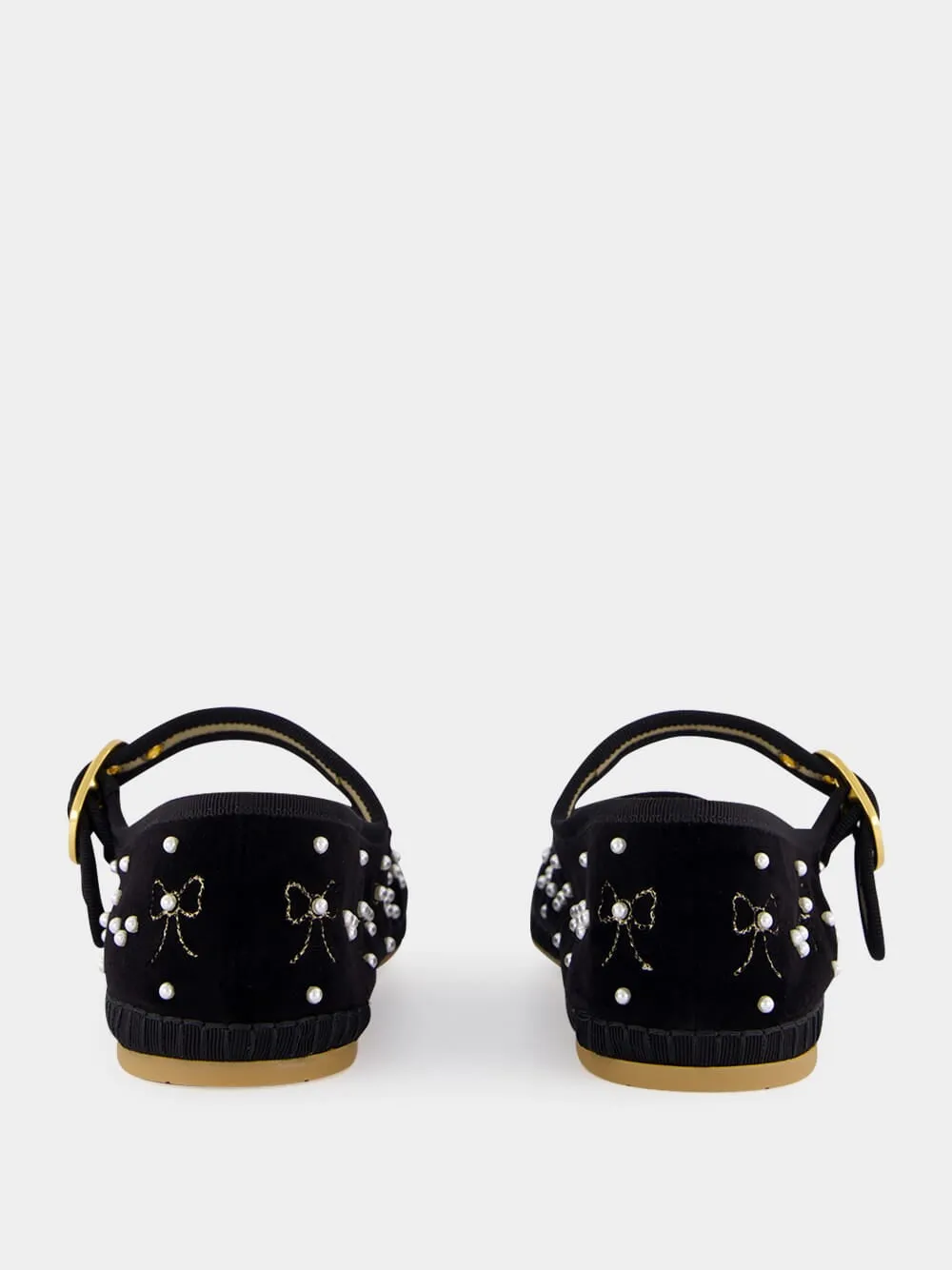 Black Velvet Ballerinas with Beaded Bows sold by Fashion Clinic product image thumbnail 5