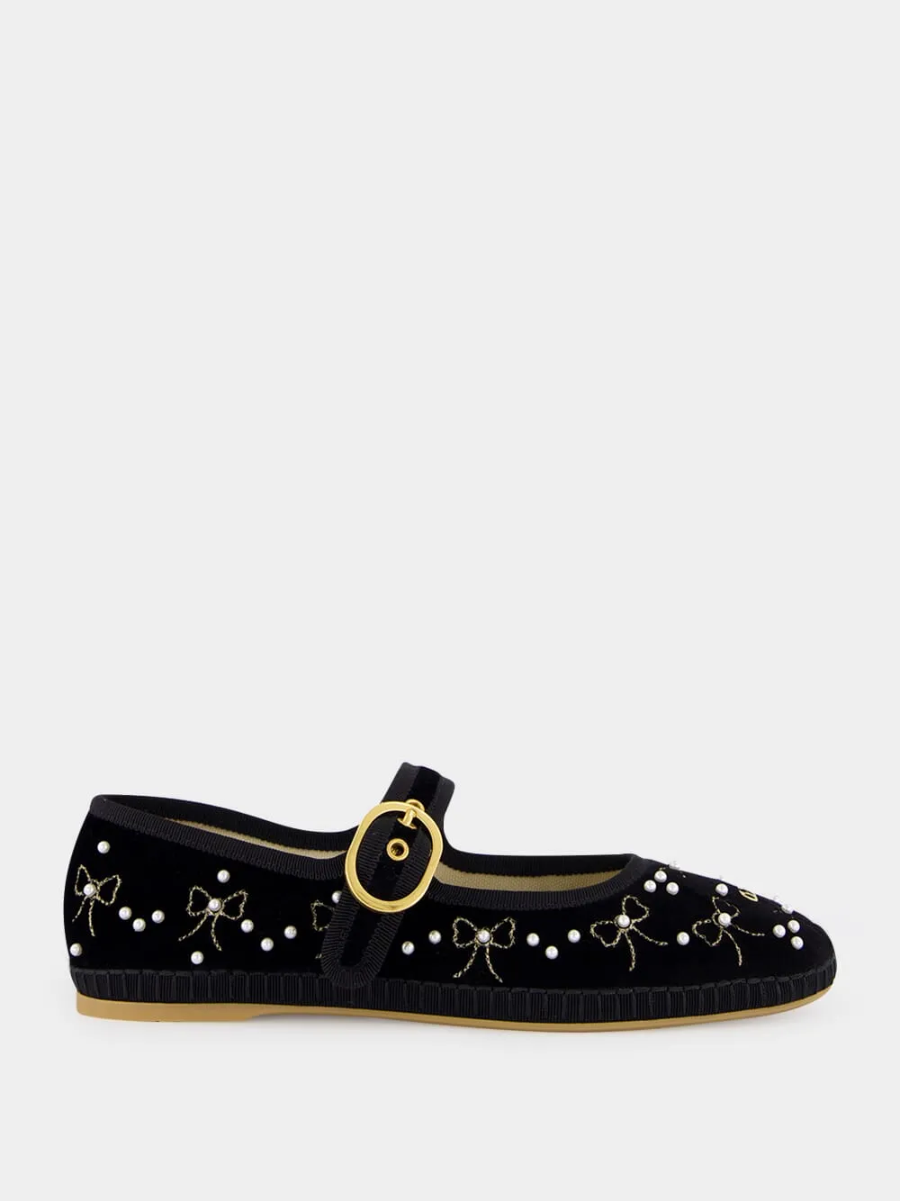 Black Velvet Ballerinas with Beaded Bows sold by Fashion Clinic
