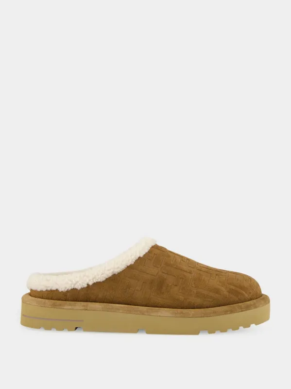 Brown Suede Shearling Sabot Slippers made by Fendi
