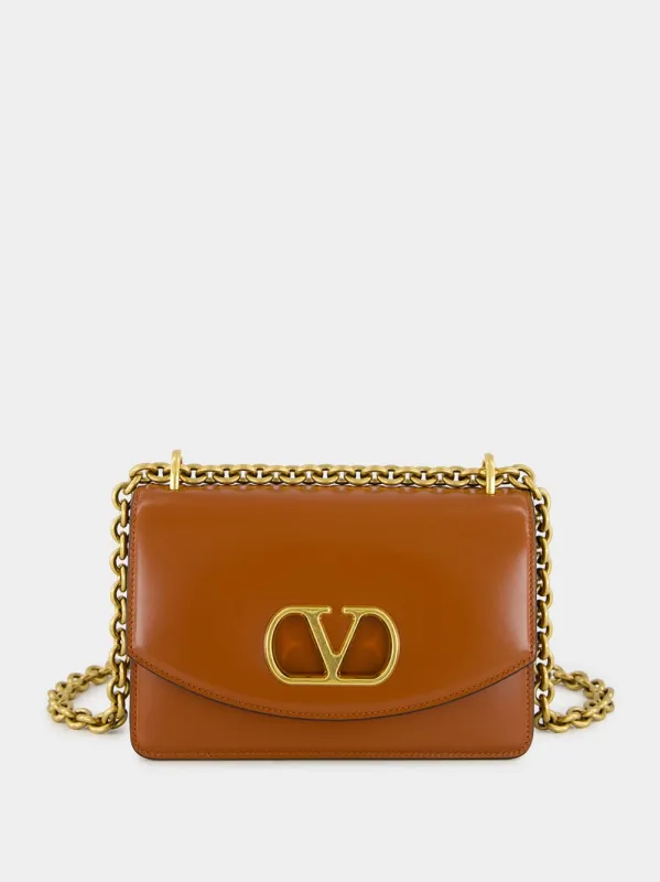 Dark Brandy Small Leather Shoulder Bag made by Valentino Garavani