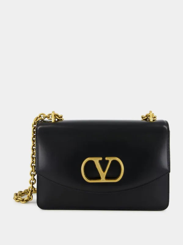 Black Vain Shoulder Bag in Shiny Calfskin made by Valentino Garavani