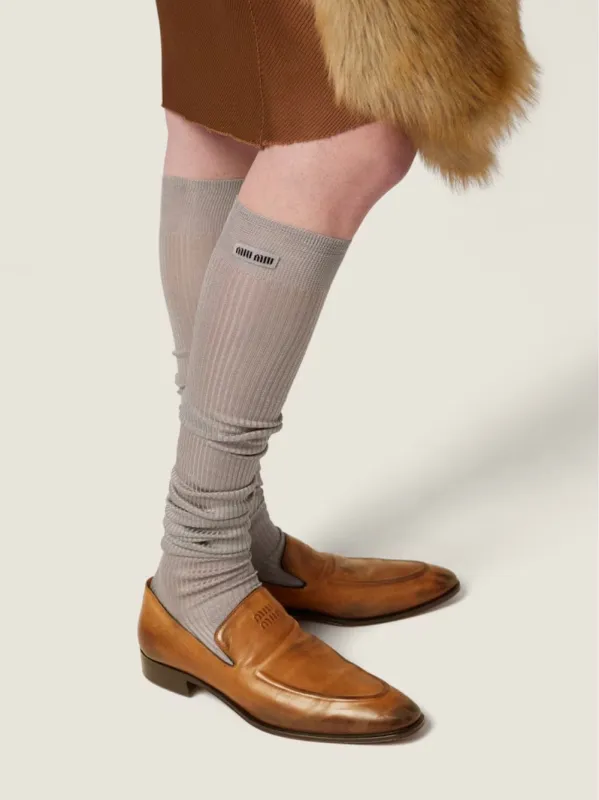 Cognac Brown Leather Loafers made by Miu Miu