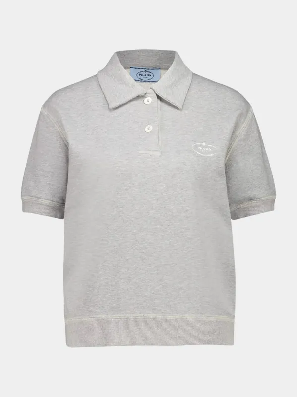 Grey Cotton Polo Shirt with Pearl Buttons made by Prada