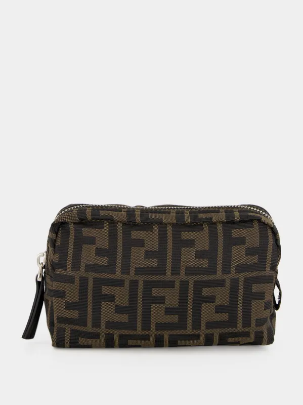 Brown FF Zucca Double Zip Small Toiletry Case made by Fendi