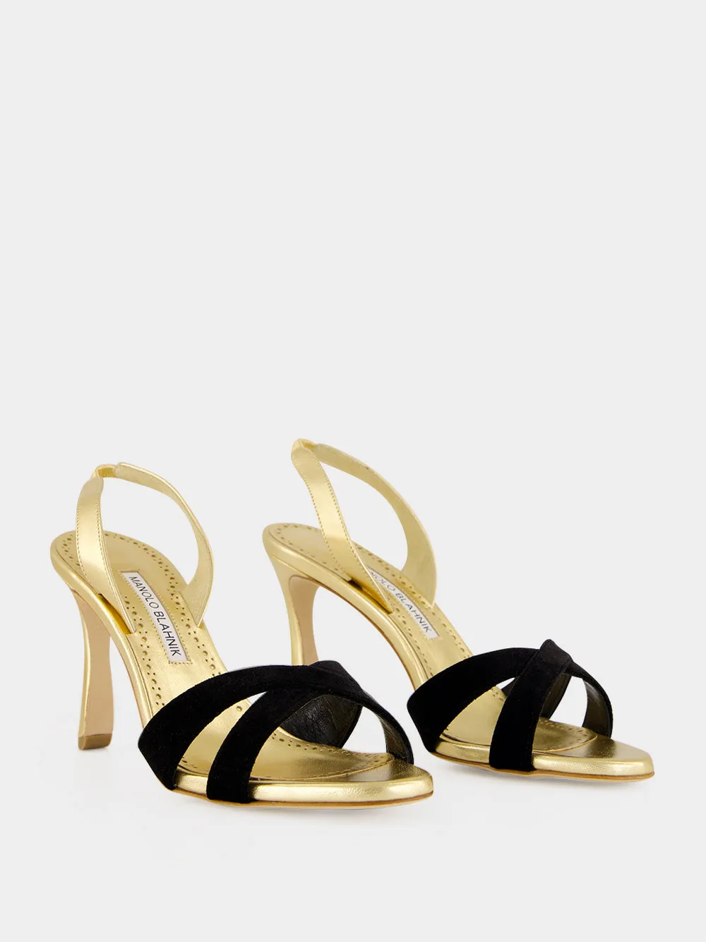 Gold and Black Velvet Slingback Sandals sold by Fashion Clinic product image thumbnail 3