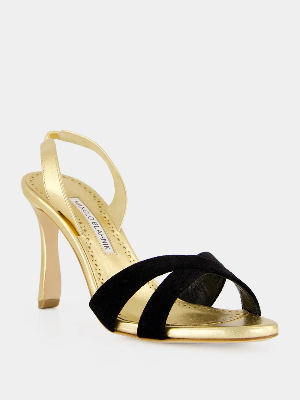 Gold and Black Velvet Slingback Sandals sold by Fashion Clinic product image thumbnail 2