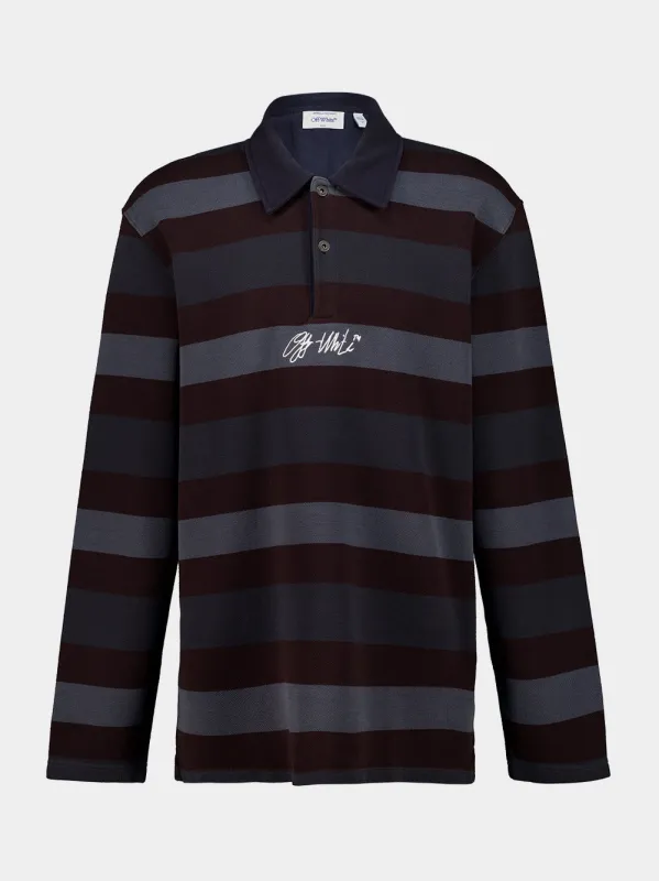 Blue Graphite Striped Stroke OW Cotton Polo made by Off-White