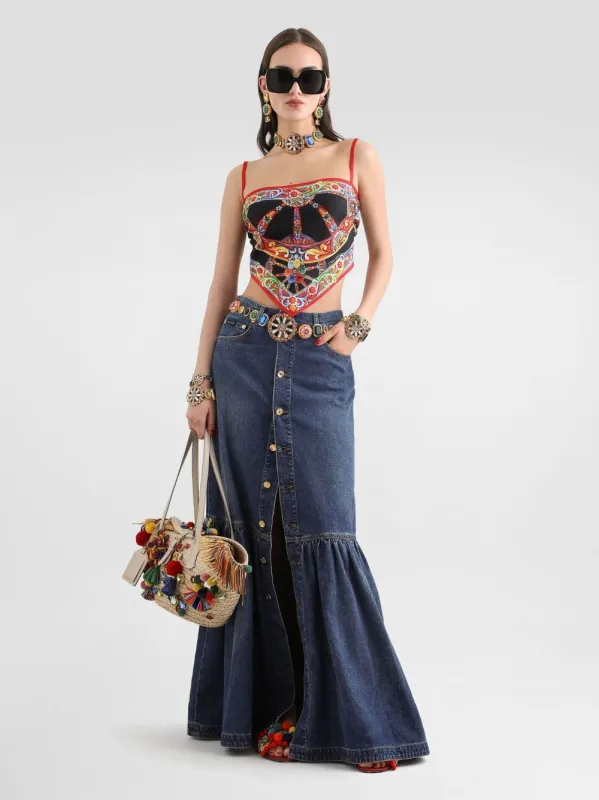 Blue Long Denim Maxi Skirt made by Dolce & Gabanna