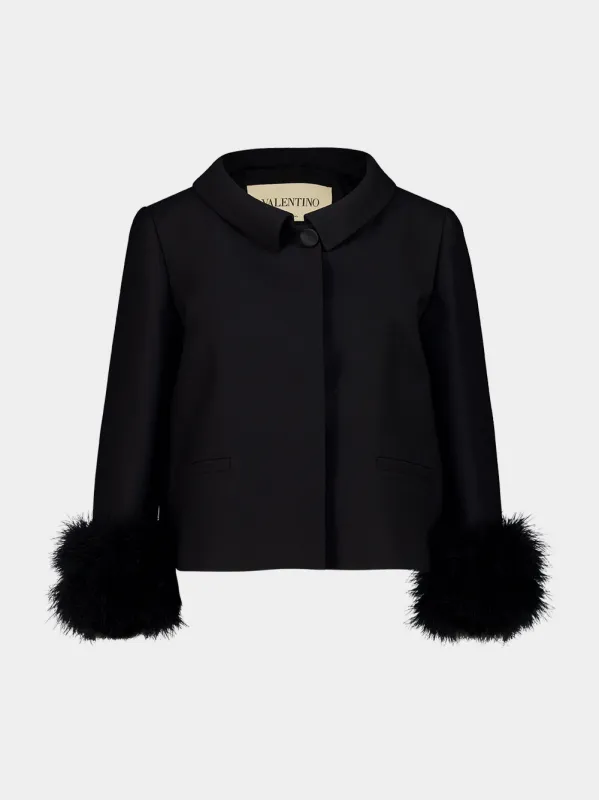 Black Crepe Couture Wool Jacket made by Valentino Garavani