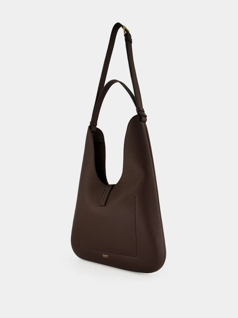 Chocolate Brown Grain Leather Hobo Bag sold by Fashion Clinic product image thumbnail 4